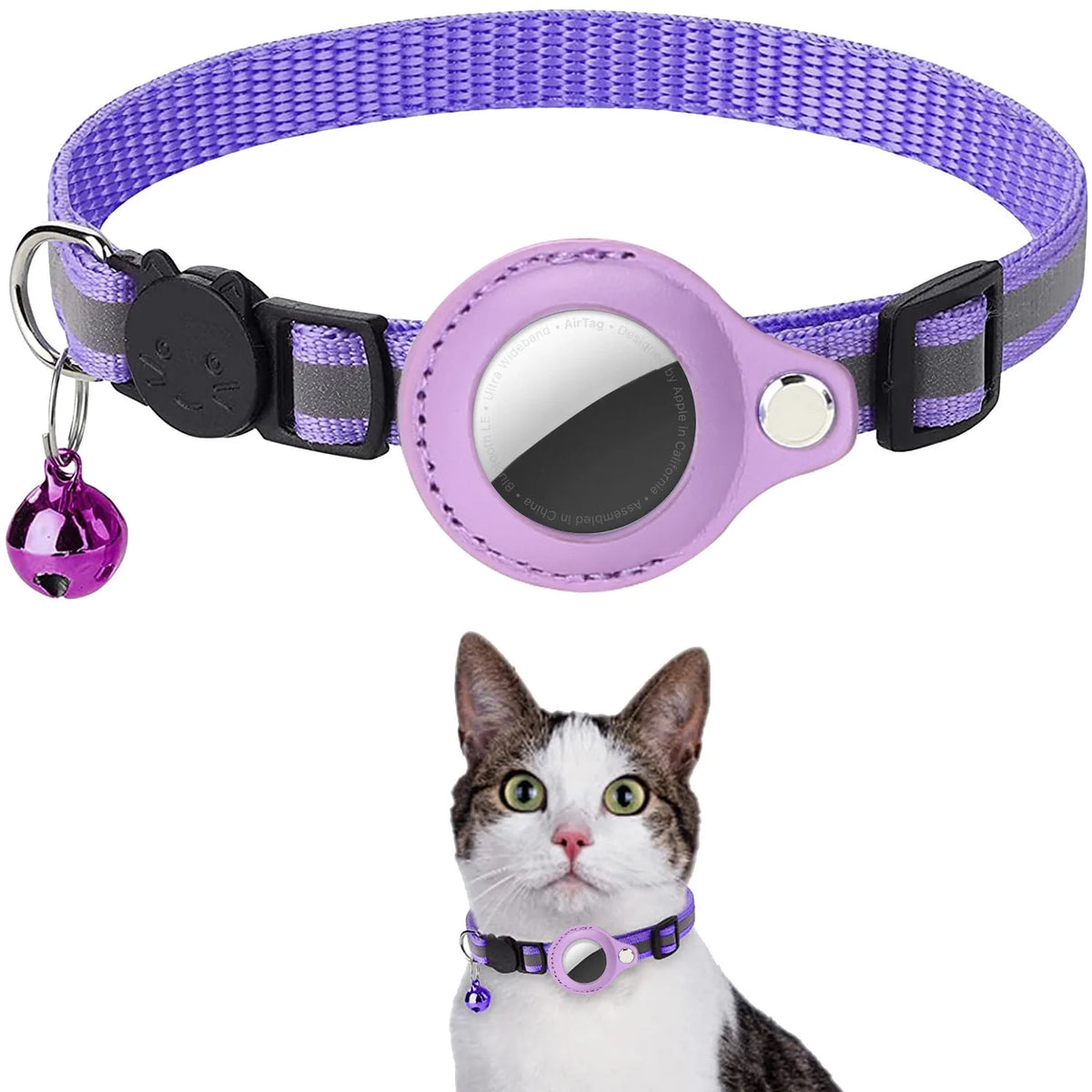 Breakaway Reflective AirTag Cat Collar with Bell