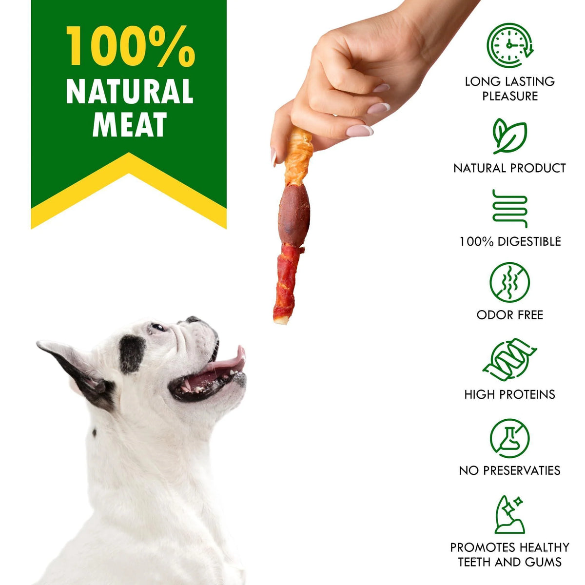 Triple Flavor Dog Rawhide Treats Duck & Chicken Human Grade Meat Natural & Organic Pet Dried Snacks Grain Free Long Lasting Chews for Large & Small Dogs Best Sticks for Healthy Teeth