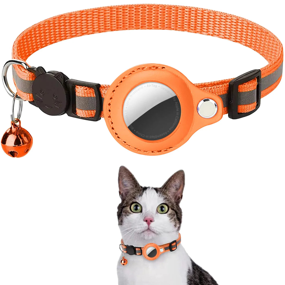 Breakaway Reflective AirTag Cat Collar with Bell