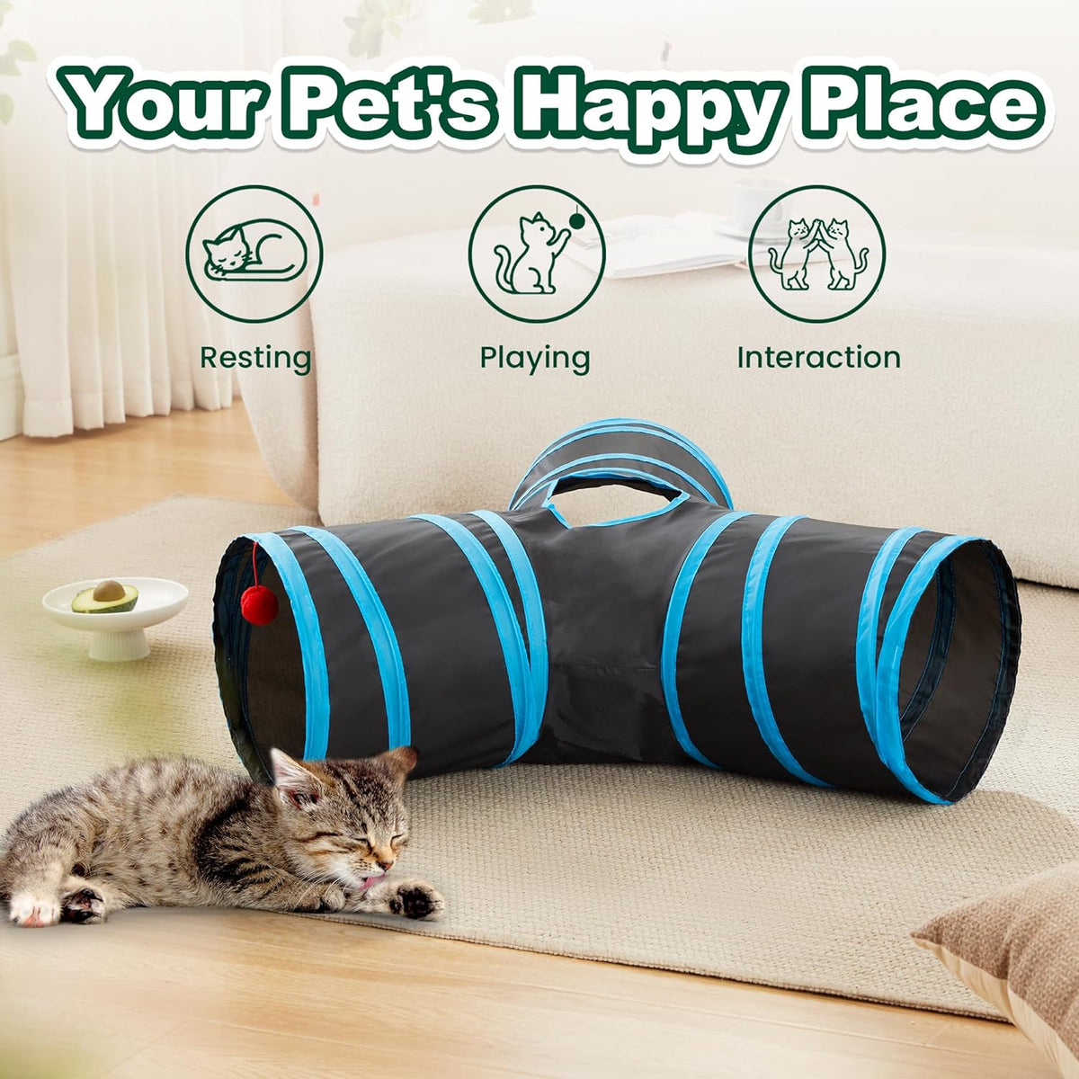 Cat Tunnel for Indoor Cats, 3-Way Collapsible Play Tunnel
