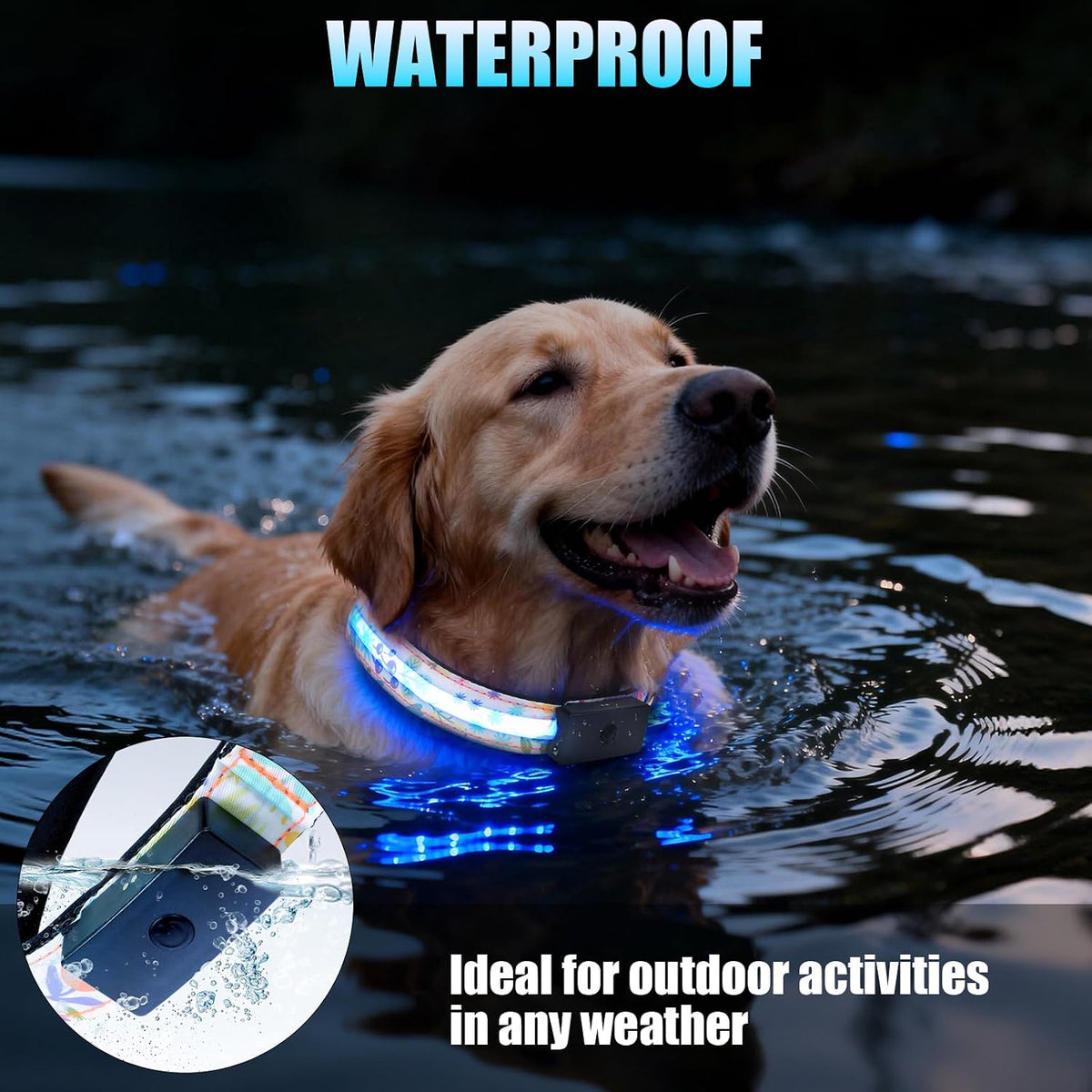 LED Dog Collar Rechargeable Color Changing, Brightest Light up Dog Collars