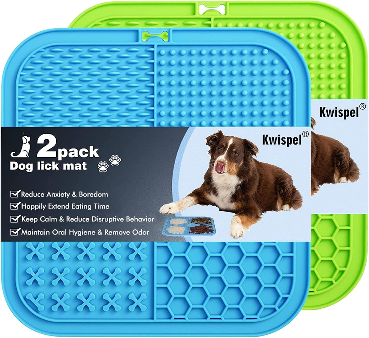 Lick Mat for Dogs, 2 Pcs Dog Lick Mat with Suction Cups for Anxiety, Peanut Butter Dog Licking Mat Slow Feeder Dispensing Treater Lick Pad for Dogs Cats Grooming Bathing and Training Large