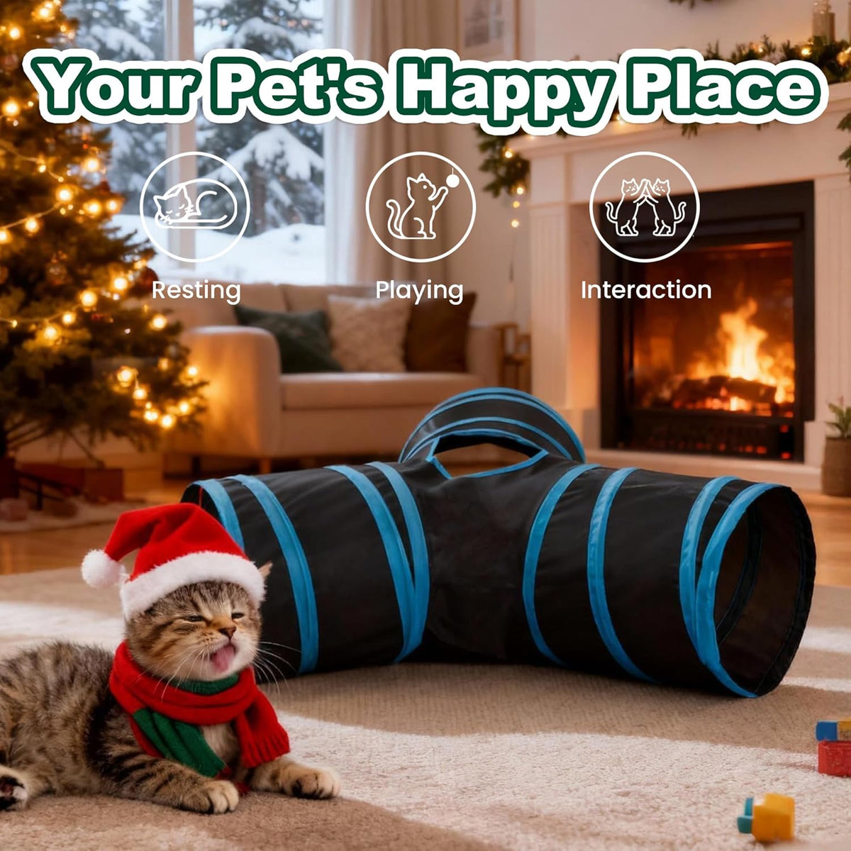 Cat Tunnel for Indoor Cats, 3-Way Collapsible Play Tunnel