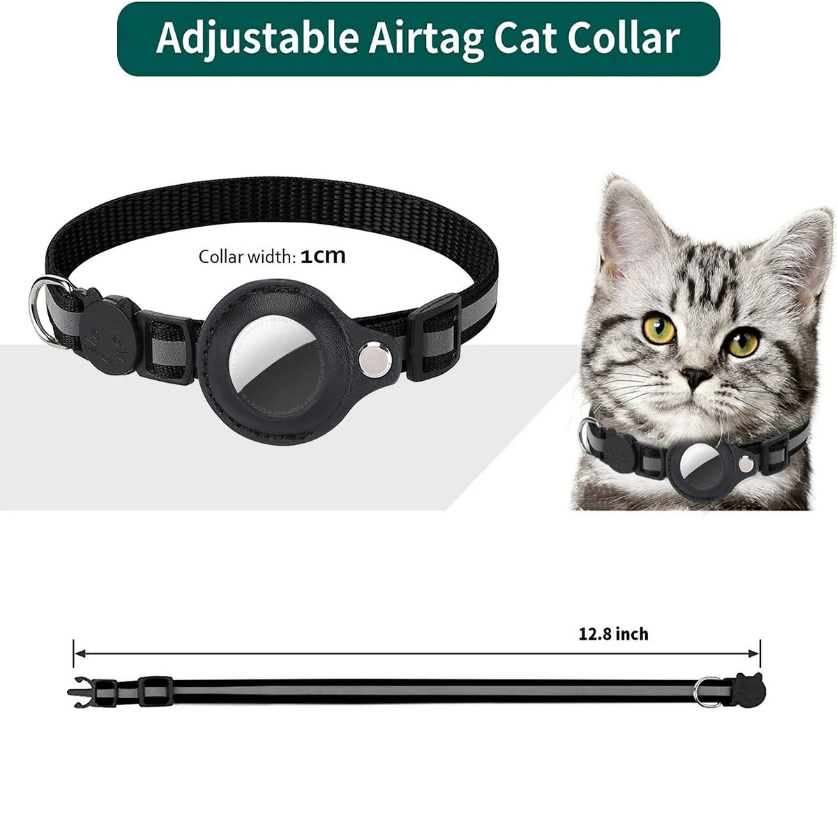 Breakaway Reflective AirTag Cat Collar with Bell