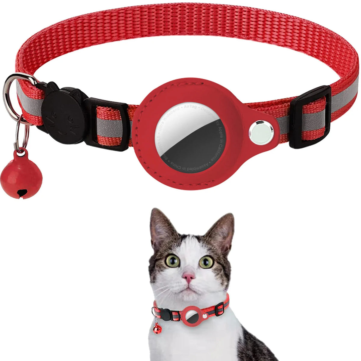 Breakaway Reflective AirTag Cat Collar with Bell
