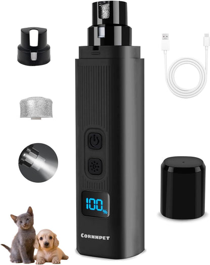 Electric Dog Nail Grinder with 2 Level LED Lights,2 Speed 30Db Super Quiet and Low Vibration Fast Charge Pet Nail Grinder for Small Dogs and Cats - Black