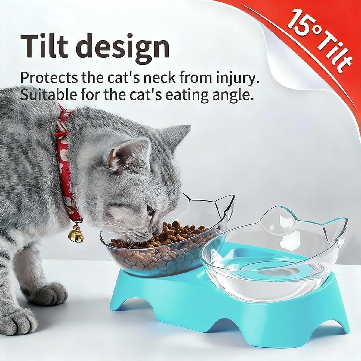 Cat Bowls, Cat Food Bowls Elevated Tilted, anti Vomiting Kitty Bowl for Puppy and Bunny, Orthopedic Bowl for Indoor.(Blue)