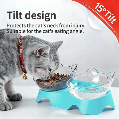 Cat Bowls, Cat Food Bowls Elevated Tilted, anti Vomiting Kitty Bowl for Puppy and Bunny, Orthopedic Bowl for Indoor.(Blue)