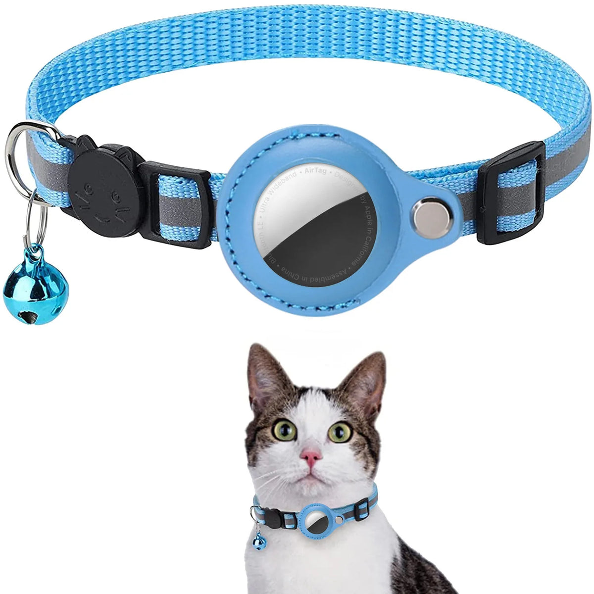 Breakaway Reflective AirTag Cat Collar with Bell