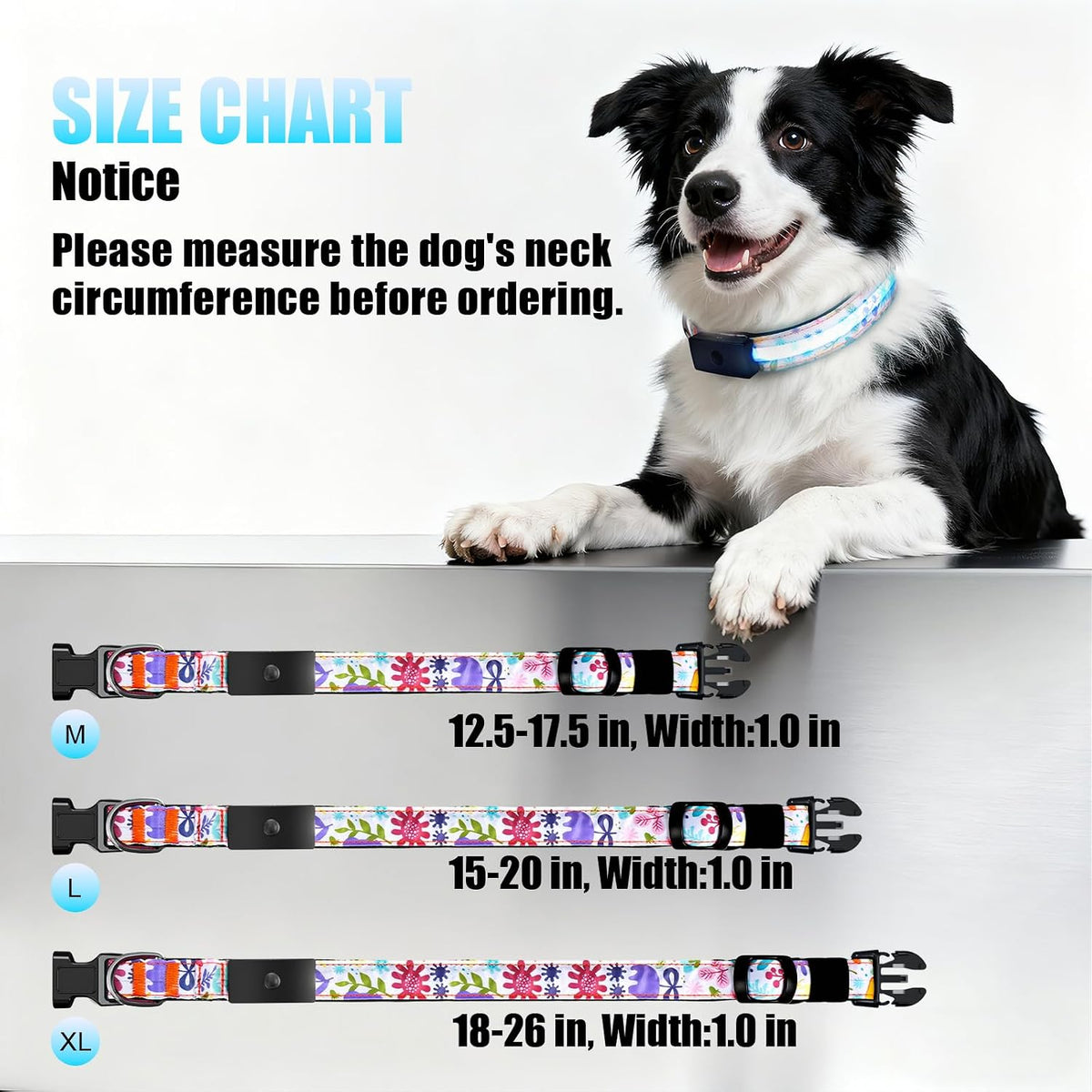 LED Dog Collar Rechargeable Color Changing, Brightest Light up Dog Collars
