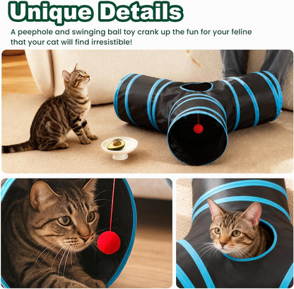 Cat Tunnel for Indoor Cats, 3-Way Collapsible Play Tunnel