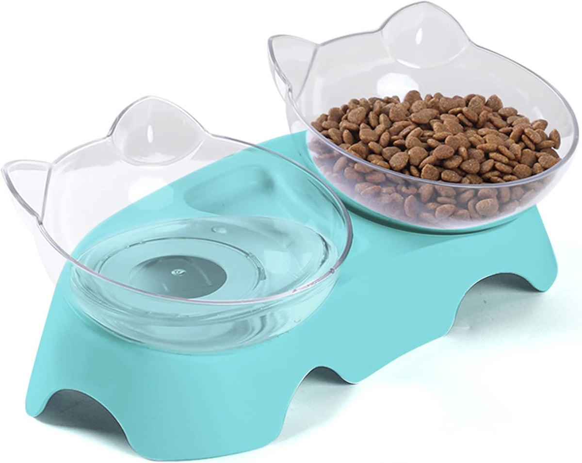 Cat Bowls, Cat Food Bowls Elevated Tilted, anti Vomiting Kitty Bowl for Puppy and Bunny, Orthopedic Bowl for Indoor.(Blue)