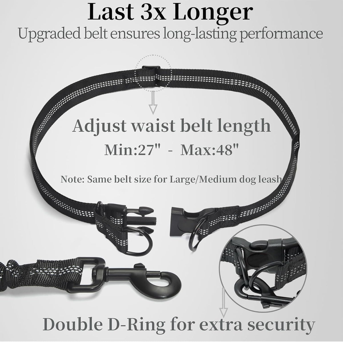 Ultimate Hands-Free Dog Leash with Zipper Pouch - Dual Padded Handles and Shock-Absorbing Bungee for Effortless Walking, Jogging, and Running (Medium, 8-25 Lbs, Black)