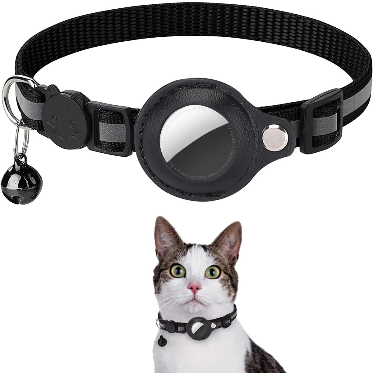 Breakaway Reflective AirTag Cat Collar with Bell