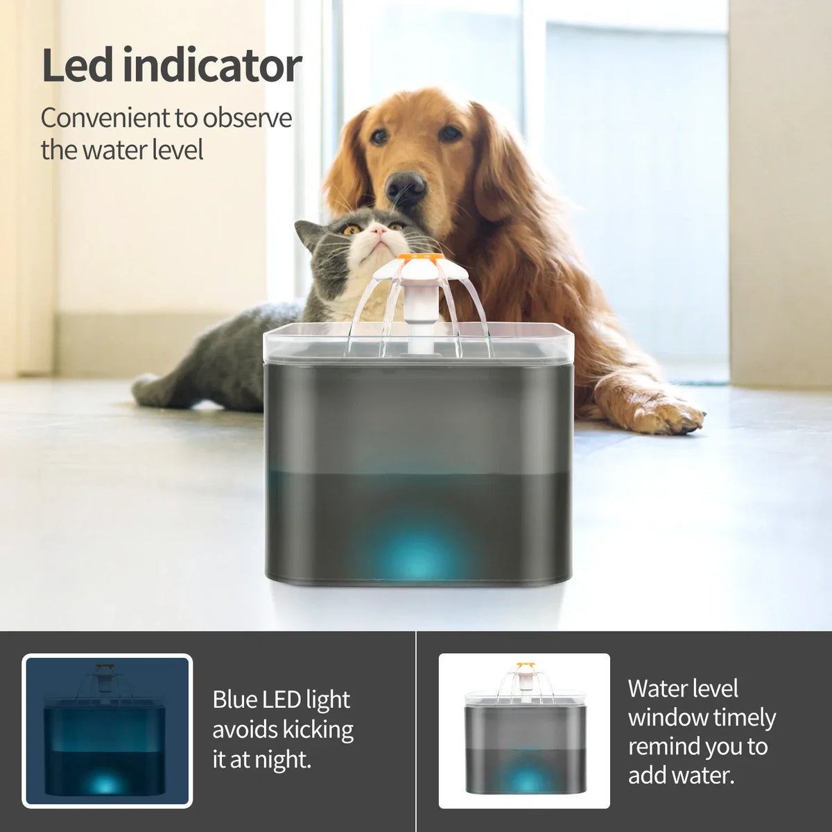 Ultra-Quiet 2L LED Cat Water Fountain with Filters