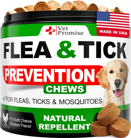 Flea and Tick Prevention for Dogs Chews Natural Dog Flea and & Tick Control Advanced Oral Pills Supplement Treatment for All Breeds & Size Vet Formulated Soft Chewables Made in USA