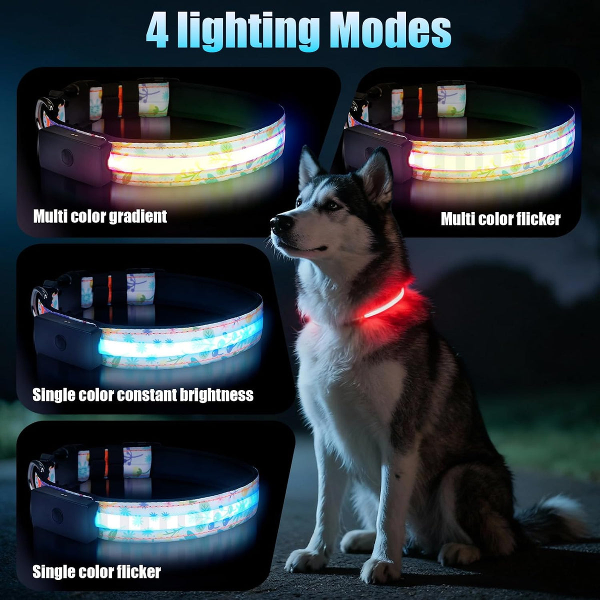 LED Dog Collar Rechargeable Color Changing, Brightest Light up Dog Collars