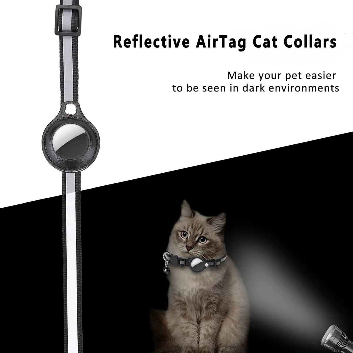 Breakaway Reflective AirTag Cat Collar with Bell