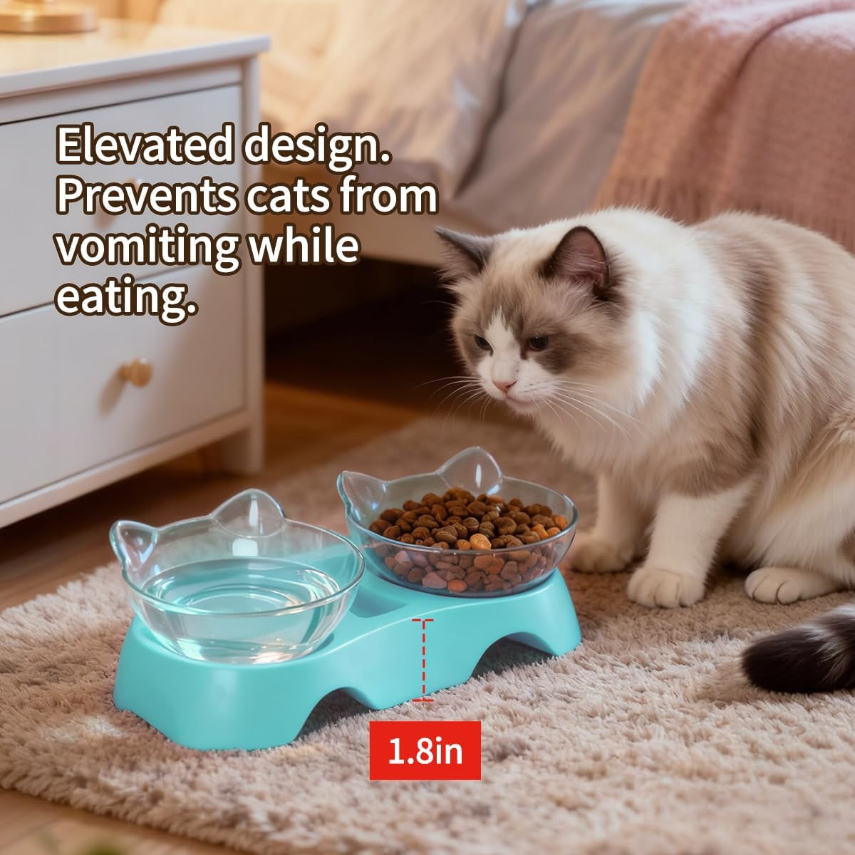 Cat Bowls, Cat Food Bowls Elevated Tilted, anti Vomiting Kitty Bowl for Puppy and Bunny, Orthopedic Bowl for Indoor.(Blue)