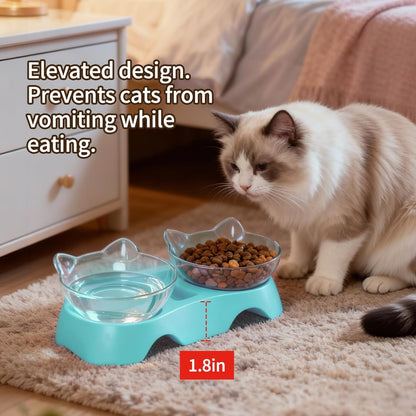 Cat Bowls, Cat Food Bowls Elevated Tilted, anti Vomiting Kitty Bowl for Puppy and Bunny, Orthopedic Bowl for Indoor.(Blue)