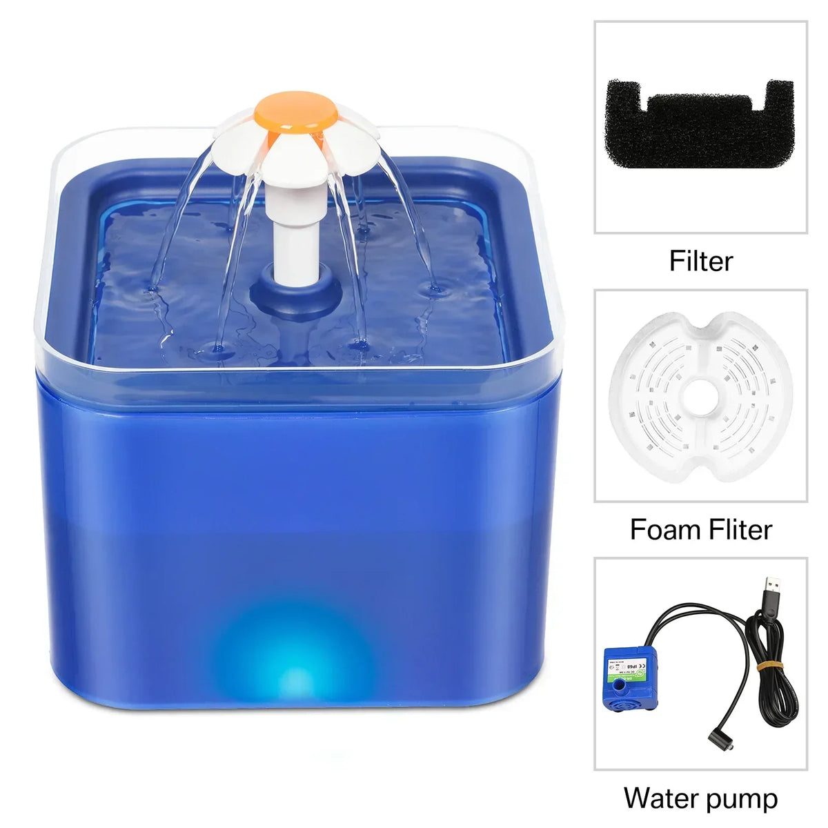 Ultra-Quiet 2L LED Cat Water Fountain with Filters