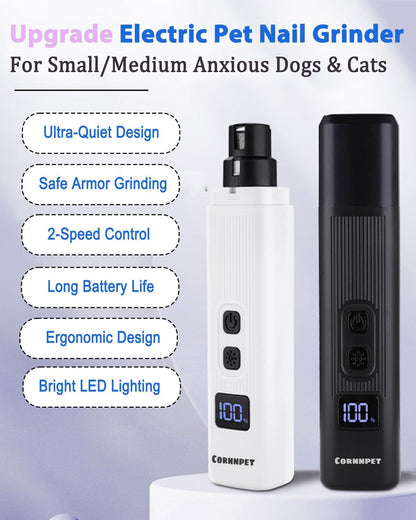 Electric Dog Nail Grinder with 2 Level LED Lights,2 Speed 30Db Super Quiet and Low Vibration Fast Charge Pet Nail Grinder for Small Dogs and Cats - Black