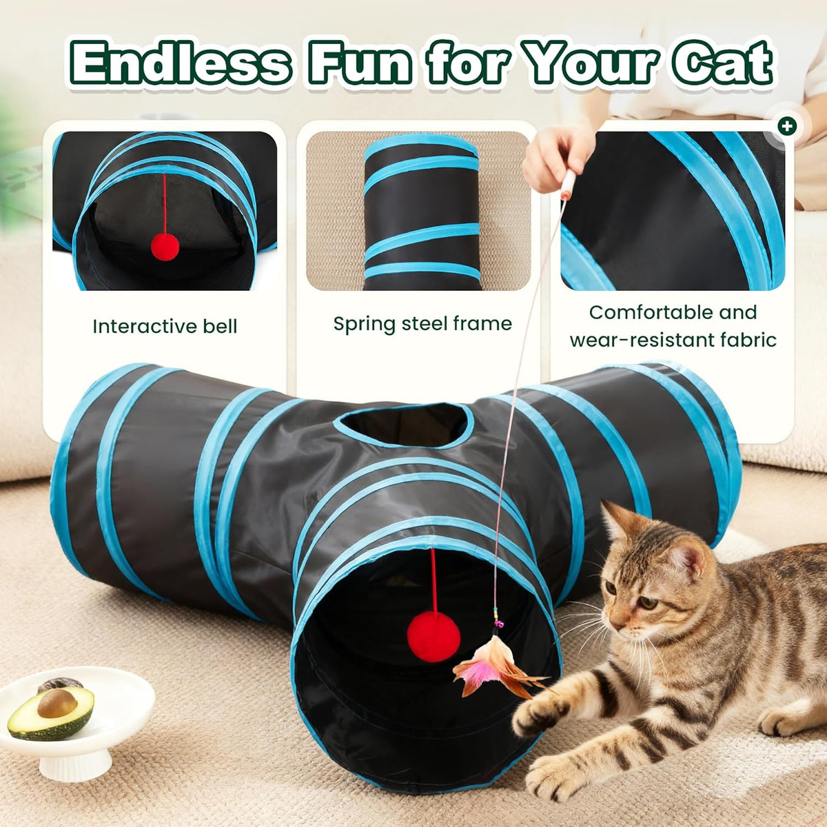 Cat Tunnel for Indoor Cats, 3-Way Collapsible Play Tunnel
