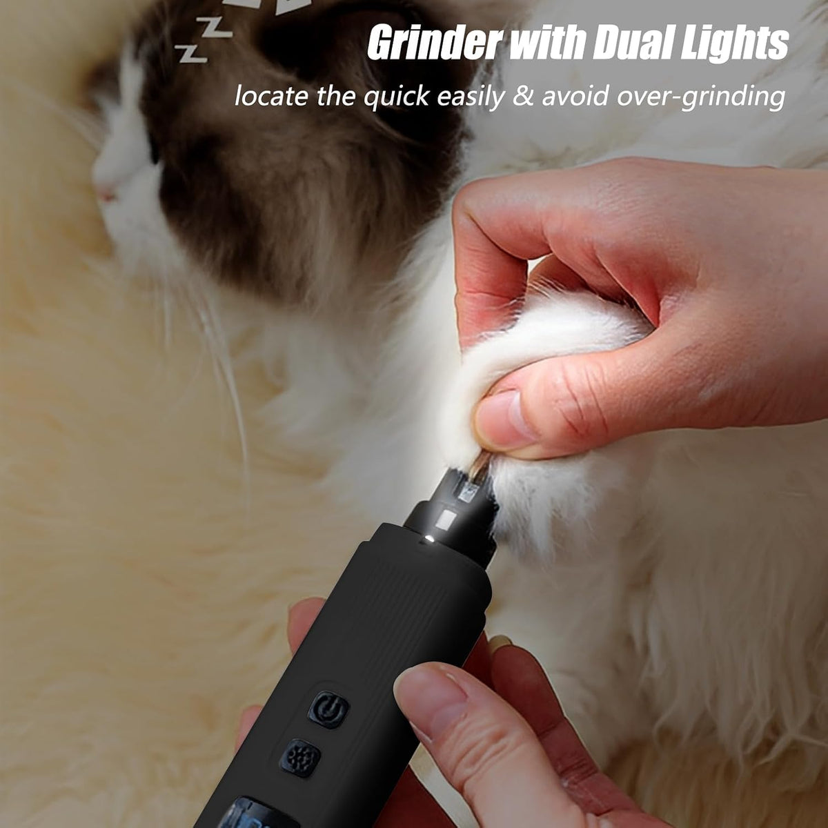 Electric Dog Nail Grinder with 2 Level LED Lights,2 Speed 30Db Super Quiet and Low Vibration Fast Charge Pet Nail Grinder for Small Dogs and Cats - Black