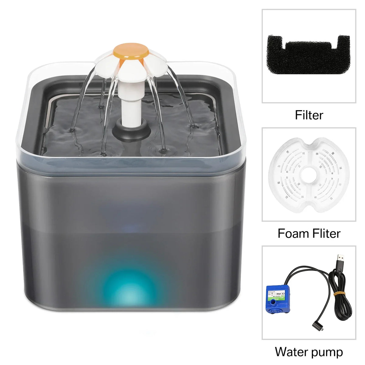 Ultra-Quiet 2L LED Cat Water Fountain with Filters