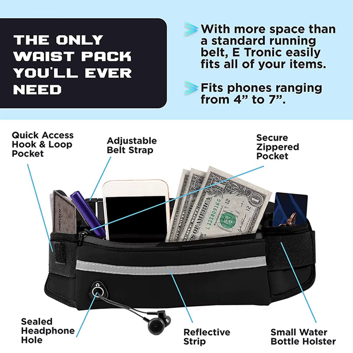 Hands-Free Reflective Dog Leash with Waist Bag