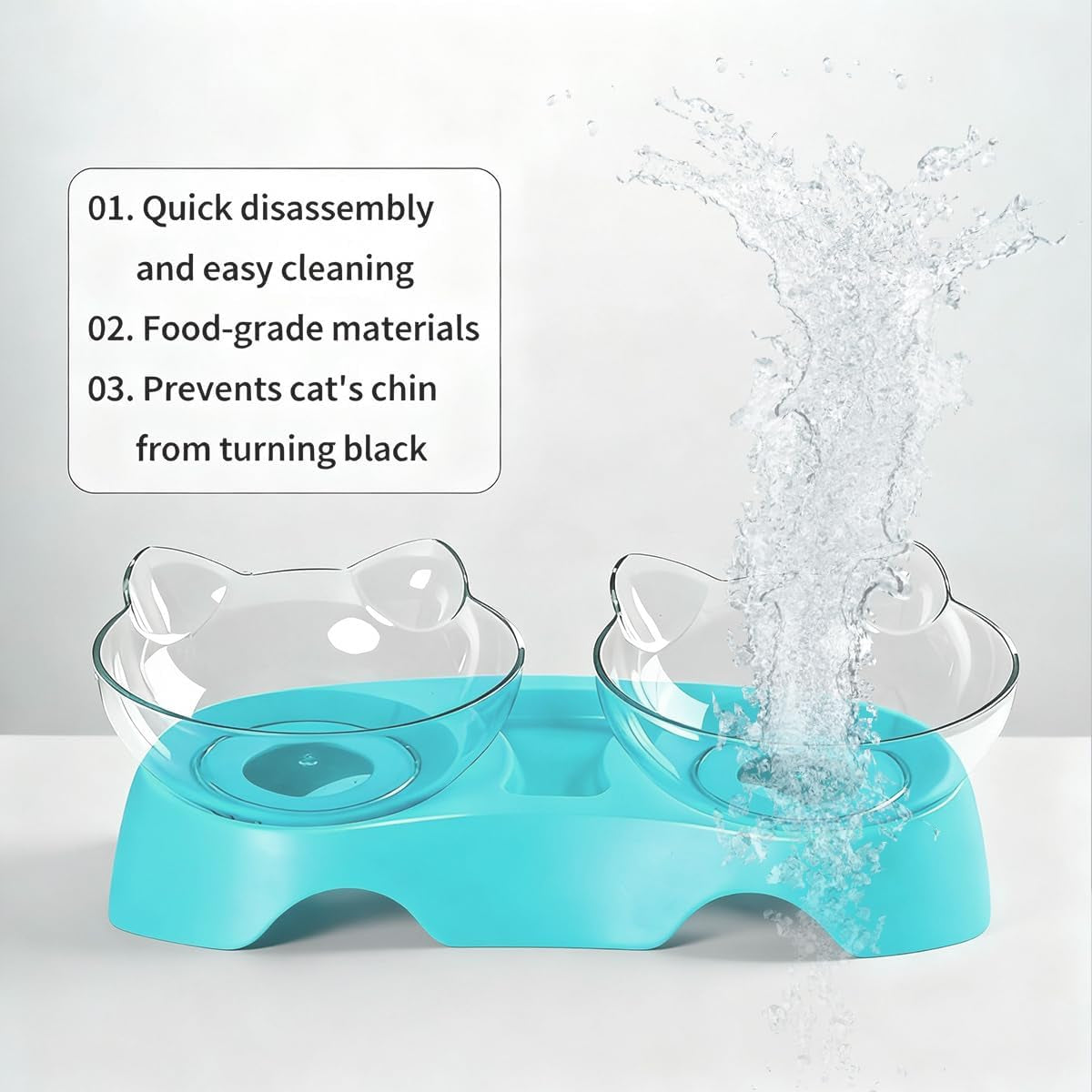 Cat Bowls, Cat Food Bowls Elevated Tilted, anti Vomiting Kitty Bowl for Puppy and Bunny, Orthopedic Bowl for Indoor.(Blue)