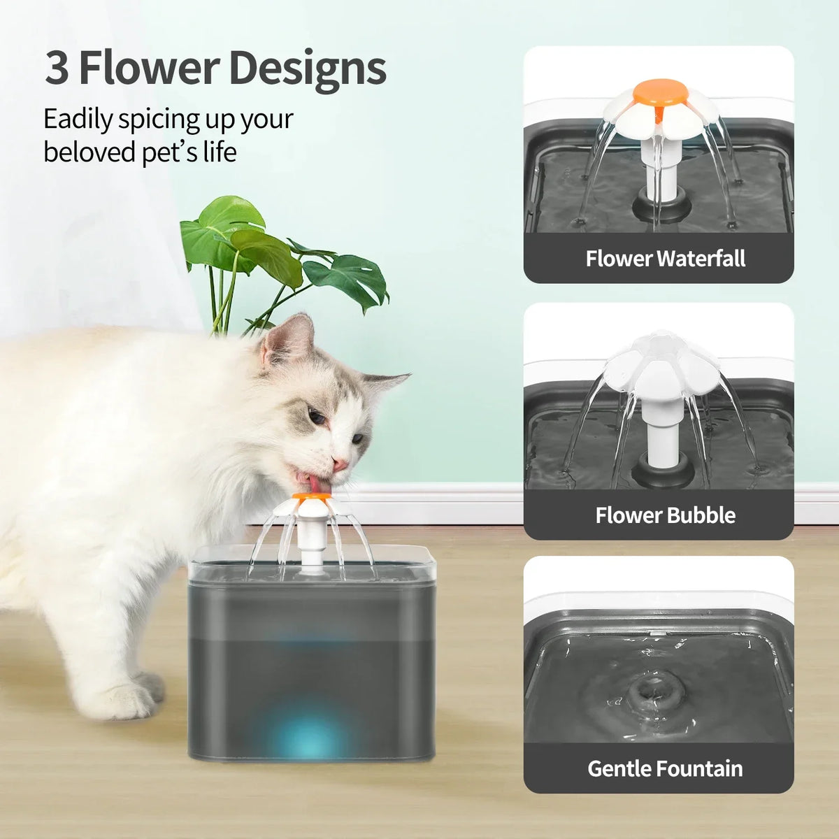 Ultra-Quiet 2L LED Cat Water Fountain with Filters