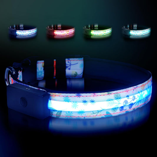 LED Dog Collar Rechargeable Color Changing, Brightest Light up Dog Collars